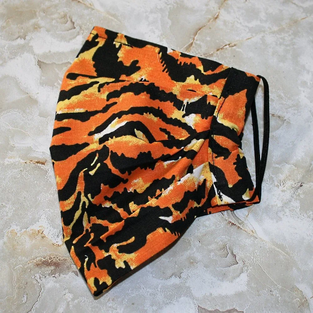 HAND CRAFTED Face Mask Tiger Animal Adult Cloth Fabric Print - Pocket Style